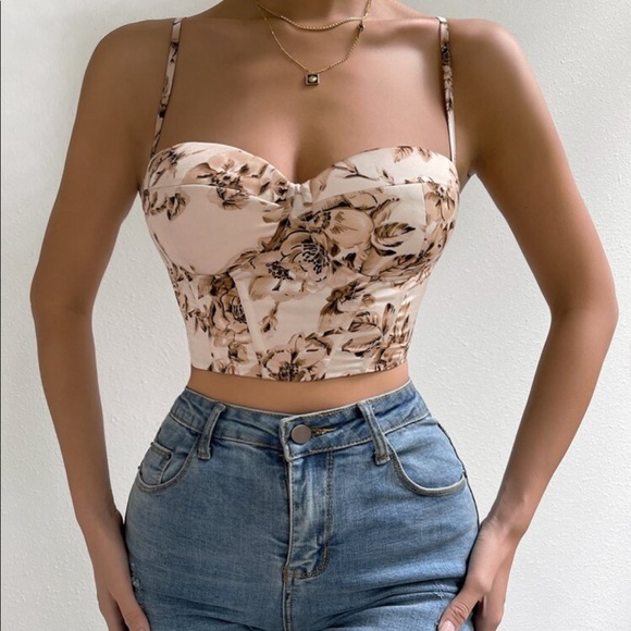 Boho Satin Floral Print Lace Up Bustier Corset Tube Crop Top Sexy - Picture 5 of 14